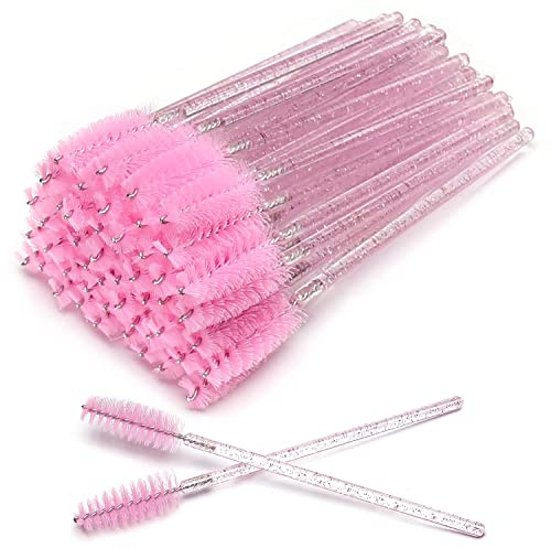 50 PCS Eyelash Mascara Wands Eye Lash Eyebrow Applicator Cosmetic Makeup Brush Tool Kits(black-rose)