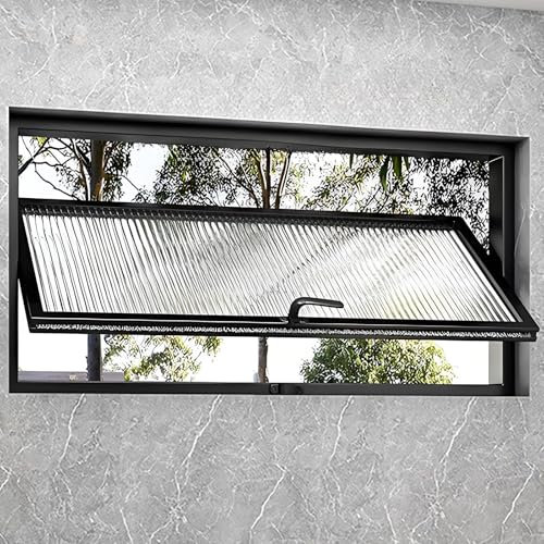 Ventana de vidrio templado giratoria de 360°, ventana de servicio corrediza vertical de aluminio con manija y cerradura, ventana de ventilación metálica empotrada para baño y cocina(Black,WxH 60x40cm/