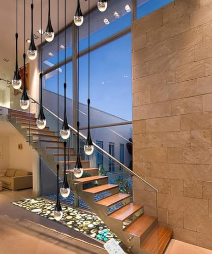 BEHWU Led Seilaufhängung Hängelampen Dimmbarer Hängeleuchte glas Höhenverstellbar Hängend Pendelleuchte glas Glaskugel lampe Wohnzimmer Hreppenhäuser(Schwarz,12 Kopf)