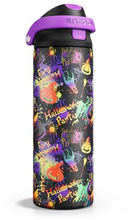 ENCOOL Halloween Gothic Water Bottle with Straw, Stainless Steel Insulated Water Bottle,Leak Proof, One-Touch Flip Lid, BPA Free, Holiday Gifts For Women Men, 24oz, Ghost Party