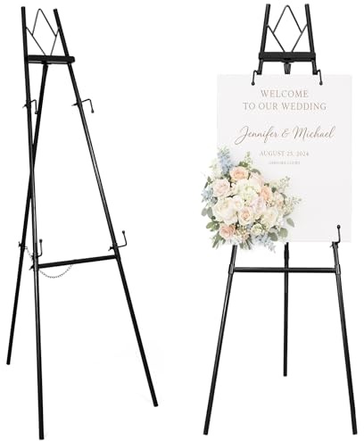 Victawks 53.9 Black Easel Stand for Sign, Heavy Duty Metal Display Easel with Storage Bag, Adjustable Art Easel for Wedding Sign, Painting, Picture