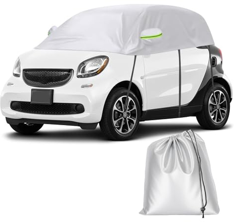 Halbgarage Autoabdeckung Wasserdicht Passend für Smart Fortwo 2006-2025, 300D Atmungsaktiv Autoplane mit Riemen & Reflektorstreifen, Wasserdicht Halbgarage, Regen Sonne Schnee Staub Schutz(Silber)