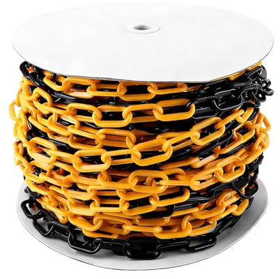 DAJAVE Absperrkette 50M, Kunststoffkette Absperrung 6 mm Absperrkette Warnkette Plastikkette Zweifarbig, Kunststoff aus Plastikkette Kette zum Absperren von Flächen, Parkplatzsperre Kette