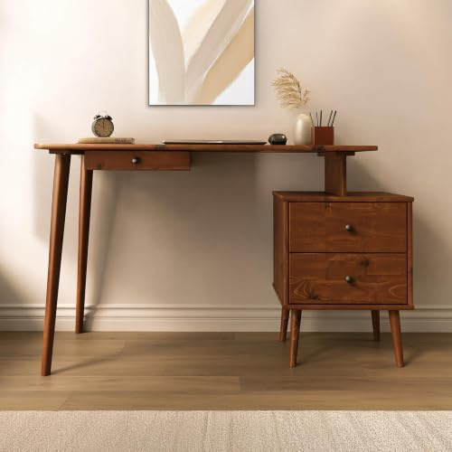 IDIMEX Piero Schreibtisch aus Massivholz, Kastanie Finish - Homeoffice Tisch aus Kiefernholz, mit 3 Schubladen und Stauraum, Tisch im Mid Century Design, ideal für kleine Arbeitsbereiche