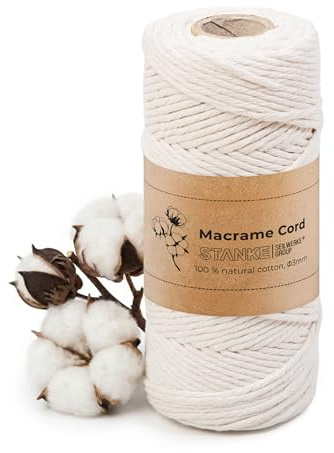 Seilwerk STANKE Baumwollkordel, Seil, 3mm x 100m, Beige, Baumwollseil | Makramee Dekoseil, Laces, Garn, Bastelschnur, DIY Rope, Handwerk, Hundespielzeug, leicht zu knoten, 100% natürliche Baumwolle
