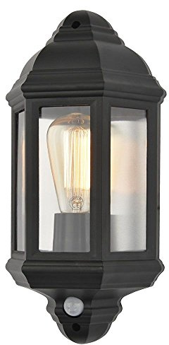LITECRAFT Bangor Outdoor Wall Light, Black | Half Lantern. PIR Motion Sensor