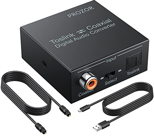 PROZOR Coaxial a Óptico SPDIF Convertidor Audio Digital Soporte DTS/Dolby-AC3 192 KHz Divisor de Audio Bidireccional con Cable Óptico para TV PS4 Receptor de Satélite Blu-ray HD TV