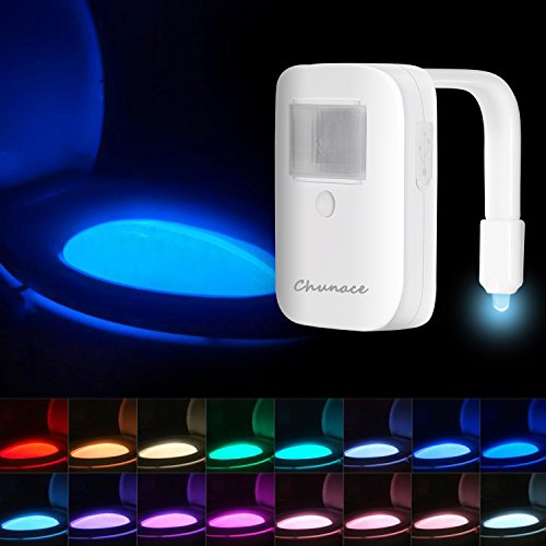 Rechargeable 16-Color Toilet Night Light with IP67 Waterproof Design, Motion Sensor LED Toilet Bowl Light, 5 Stage Dimmer, Motion Detection, Long Lasting (1 Pack)