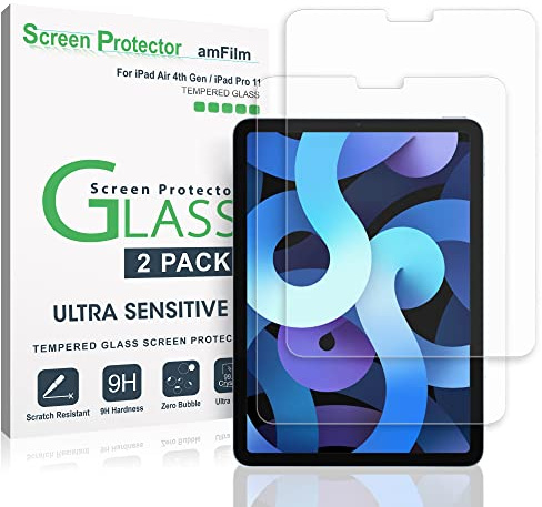 amFilm Verre Trempé Protection écran Compatible avec iPad Air 5/4 (2022/2020) et iPad Pro 11 (2022/2020/2018 Modèles), Couverture Complète (Install Facile) Film Protecteur D'écran (2 Pièces)