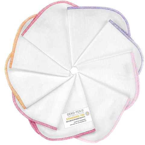 Makian Molton Baby Waschlappen Set mit Schlaufe - 9 Stück Moltontücher aus 100% Baumwolle, 30x30 cm, weich & schadstoffgeprüft nach OEKO-TEX® Standard 100 geprüft, mit bunten Rand - Weiß Rosa