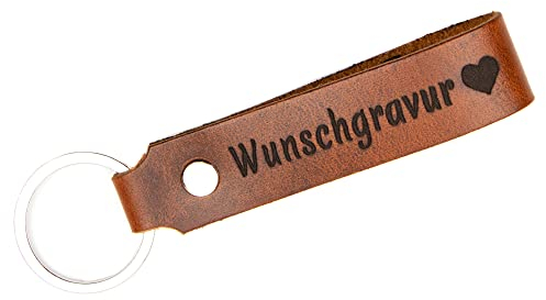 Tidero Schlüsselanhänger Leder mit Wunschgravur personalisiert – personalisierter Wunschtext Gravur individuell – Geschenk Weihnachten für Männer Frauen Name Datum – Handmade in Germany – Wild Brown