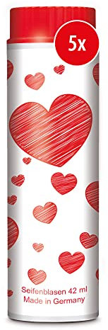 PUSTEFIX Seifenblasen Set I 5 x Klassik 42ml Valentinstag Herzen I Bunte Herz Bubbles Made in Germany I Seifenblasen für Hochzeit, Kindergeburtstag, Standesamt, Polterabend I 5 x 42 ml Vorteilspack