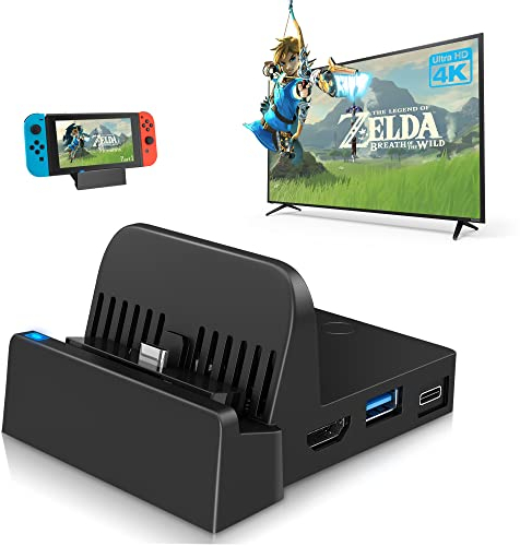 Born for Mac Notebook Nintendo Switch Docking Station, Black, HDMI, USB3.0, USB2.0, 4K HDMI TV Adapter, Charger Dock Set, Good Replacement for Official Nintendo Switch Dock