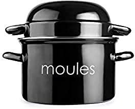 IBILI Mussels Pot, Black, 22 cm, Enamelled Steel, Suitable for Induction Hobs