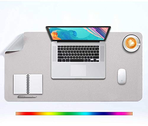 DOBAOJIA Alfombrilla de Ratón XL, Mousepad Grande, Almohadilla de Escritorio, Vade Escritorio, Tapete de Escritura, Estera Oficina, Uso Doble Cara Cuero PU Impermeable 80 x 40cm (Gris Claro/Plateado)