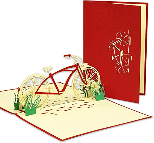 LINPOPUP®, LIN17099, POP UP Karte - 3D Geschenk-Gutschein für neues Fahrrad oder Fahrrad-Tour - Gutschein-Karte - Geburtstags-Karte - Klapp-Karte, N155