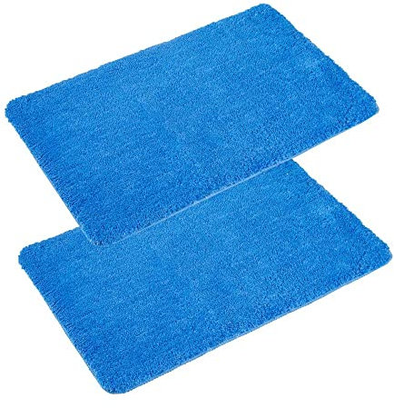 PANA 'Florenz' Badeteppich-Set • Flauschige Vorleger für Badezimmer und WC • Badteppich rutschfest & waschbar • 2er Pack • 50 x 80 cm • Farbe: Blau