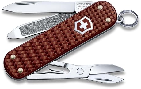 VICTORINOX Taschenmesser Classic Precious Alox, 5 Funktionen, Multitool mit Schere, Schraubendreher, Schlüsselanhänger, inkl. Geschenkbox, Hazel Brown