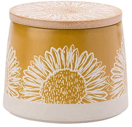 ENGLISH TABLEWARE Artisan Flower Yellow Canister with Bamboo Lid
