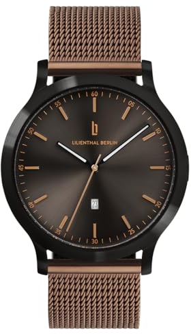 Lilienthal Berlin Herrenuhr Huxley in Schwarz/Bronze – Armbanduhr am bronzenen Mesh-Armband – aus 316L Chirurgenstahl mit einem Quarzuhrwerk & saphirgehärtetem Mineralglas – 40 mm