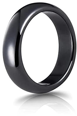 BlackAmazement Hämatit Ring Naturstein Mineral schwarz 6mm abgerundet Damen Herren