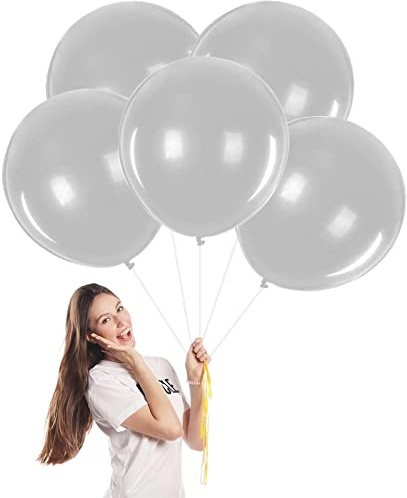 Luftballons Silber Groß 45cm/18 Zoll Ballons,5 Stück Riesen Latex Luftballons XXL Runde Helium Ballon Partyballon Deko für Geburtstag,Hochzeit,Geschlecht Offenbaren,Brautdusche,Babyparty Dekorationen