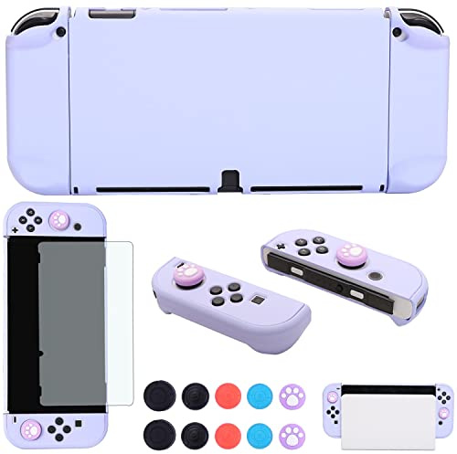 COMCOOL Andockbare Hülle für Nintendo Switch OLED 2021 - Niedliche Schutzhülle Zubehör für Nintendo Switch OLED 7 Zoll Joy-Con Controller mit Displayschutzfolie Daumengriffe - Lila