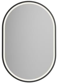 BERNSTEIN® LED Badspiegel 8144 2.0 oval Leichtmetallrahmen in Schwarz Wandmontage Warm-/Kaltlichteinstellung Spiegel mit Sandbestrahlten Rand Spiegelheizung Aluminiumrahmen 40 x 60 cm