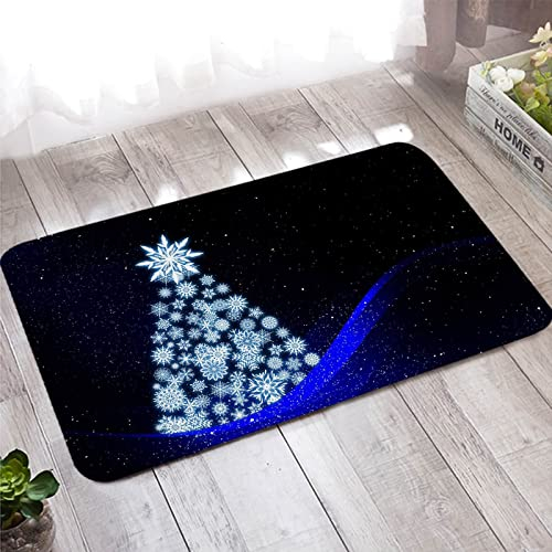 Türmatte Innen, Outdoor Teppich 40X120cm Weiß Blau Weihnachtsbaum mit Schneeflocken für Stark Frequentierte Bereiche Außerhalb des Hauses