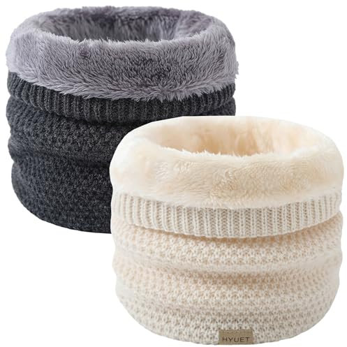 HYUET 2 Pcs Winter Schlauchschal Loop Schal Rundschal Dick Fleece Halswärmer Gefüttert Weichem Thermo Halsschlauch Halstuch Schlauch Nackenwärmer Herren Damen Winter zum Sport Ski