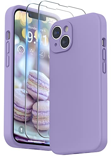 SURPHY Silikon Hülle Kompatibel Mit iPhone 14, Displayschutzfolie, Kameraschutz, Schutzhülle 6,1 Zoll 2022 (Lila)