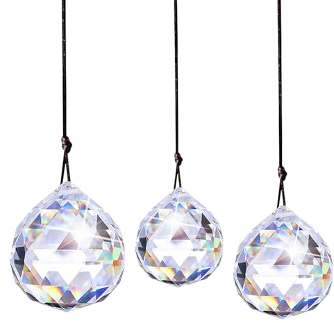 Booaee Kristall Sonnenfänger, 3 Stück Kristall Prisma Sonnenfänger, Kristallkugel für Fenster Dekoration, Regenbogen Kristallkugel, Hochzeit, Geburtstag, Jahrestag