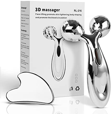 Lanfixilly Stainless Steel Gua Sha and Face Roller Set, Facial Tool for Face Sculpting, Metal Skin Care, Massager for Women