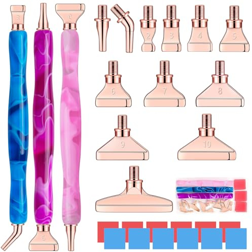 Sttargxing 28 PCS Diamond Painting Pen Kit,13PCS Stainless Steel Tips with 12 Clay, Multi Placer Tips 5D Diamond Painting Accessories, Diamond Painting Pen Replacement for DIY Craft(Rose Gold)