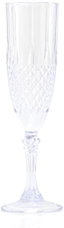 Carousel Home Embossed Plastic Champagne Flute | Cut Crystal Style Reusable Plastic Champagne Flute Glass | Reusable Drinkware Outdoor Champagne Glass