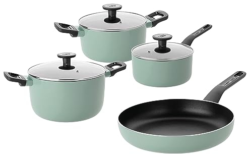 BergHoff Sage - Leo 3950405 Cookware Set 7 Pieces Including Saucepan with Lid 18 cm, Saucepan with Lid 20 cm, Soup/Vegetable Pot 24 cm, Frying Pan 24 cm, Starter Set, Cooking Pots
