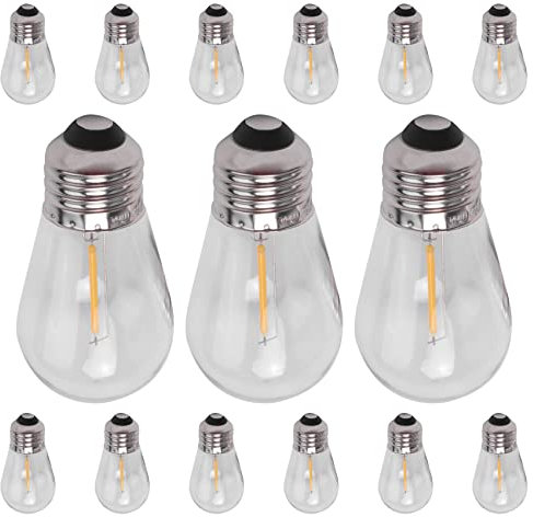 DAZLOR Confezione da 15 Lampadine di Ricambio 3V LED S14 Lampadine Infrangibili per Esterni Solari un Stringa Bianca Calda