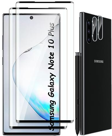 Fyqzio [2+2 Stück Gehärtetes Glas Schutzfolie kompatibel mit Samsung Galaxy Note 10 Plus und Kamera,Keine Blasen,9H Härte,Anti-Scratch,3D-Curved,HD-Displayschutz für Samsung Galaxy Note 10 Plus