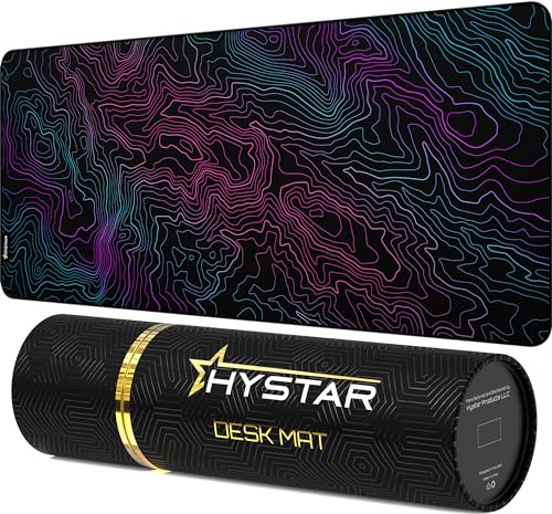 Hystar® Tapis de souris de jeu étendu | XXL 91,4 x 40,6 cm | 5 mm d'épaisseur, surface imperméable, tissu polyester lisse et base en caoutchouc naturel | Dreamy Topo (foncé)