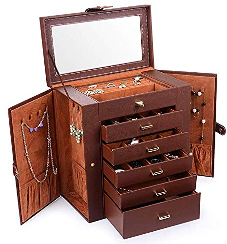 PACUM Schmuckschatulle Trval Schmuckschatulle für Damen, baumelnde Ohrringe, Spiegel, Schrank, Aufbewahrung, Seitentür, Schrank, Zubehör, Aufbewahrung (Kaffee) vision
