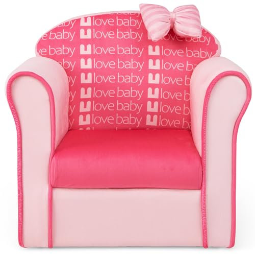 COSTWAY Divano per Bambini, Poltrona Imbottita per Bambini con Rivestimento in Velluto Ultra Morbido, Schienale Spazioso e Braccioli Curvi, Piedini Antiscivolo, per Camera da Letto, Soggiorno, Rosa