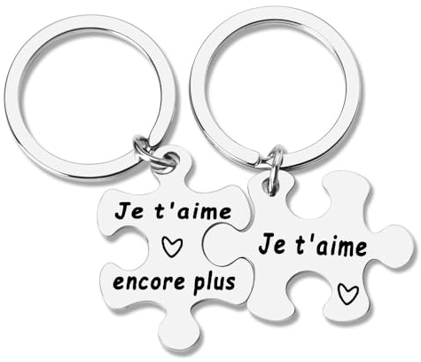 Schlüsselanhänger mit Aufschrift Je t'aime Freundin, Geschenk zum Geburtstag, für Damen und Herren, 2 Stück, silber, Small