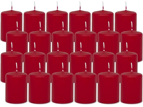DecoLite 24er Pack Stumpenkerzen 80/60mm - Selbstverlöschend, Safe Candle, RAL Zertifiziert, 27 Stunden Brenndauer - 100% Made in Germany by Wenzel Kerzen (rot)