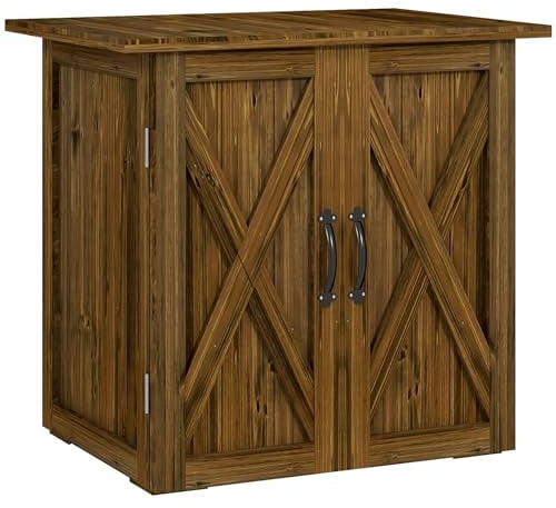 Abri de jardin Outsunny, armoire à outils en bois, abri à outils résistant aux intempéries, abri à outils avec double porte, pour jardin, balcon, brun, 77 x 55 x 72 cm
