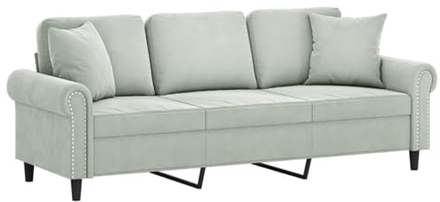 vidaXL Sofa 3 Sitzer, Couch mit Zierkissen, Liegesofa für Wohnzimmer, Polstersofa Sessel Relaxsofa Loungesofa Relaxcouch, Hellgrau Samt