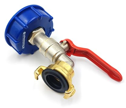 IBC Auslaufhahn | Kugelauslaufhahn 3/4 | lange Version | für IBC Tank 600/1000L | Grobgewinde S60x6 | matt verchromt | Klauenkupplung | Profiqualität