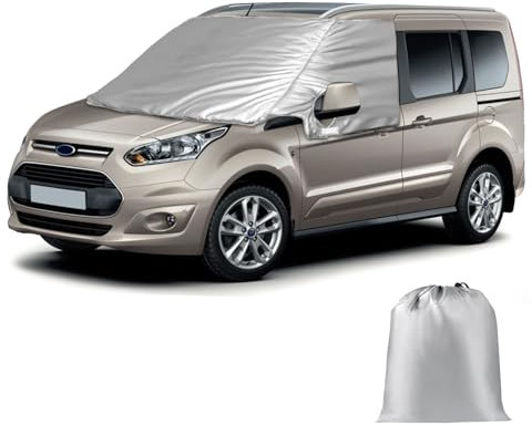 Cubierta del Parabrisas Compatible con Ford Transit Connect 2012-2021, Actualización Silver Parasol de Ventana Delantera, Opaco Bloquea Los Rayos UV, Protector de Parabrisas Resistente Intemperie