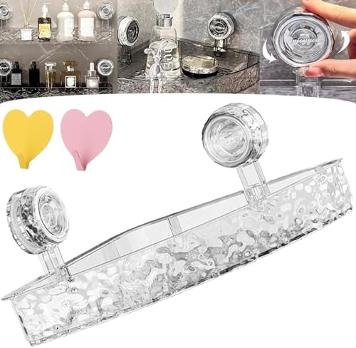 Camic Raidley No Drill Clear Wall Caddy, Raidley Bathroom Storage Shelf, No-Drill Clear Wall Caddy Suction Cup Storage Innovation, Androf Acrylic Transparent Shower Storage (Triangle-Silver)
