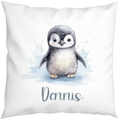LIEBTASTISCH - Pinguin Kissen - Personalisiert mit Wunschnamen - Kinderkissen - Dekokissen - Tiere - Junge - Mädchen - Geschenk - 40cm x 40 cm Kissen mit Füllung.