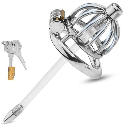BDSMLOVE Chastity Cage Male Metall mit Dilator Harnröhre,Peniskäfig klein Keuschheitskäfig Keuschheitsgürtel für Herren,Sklaven Sex Spielzeug für die Männer extrem (50 MM)